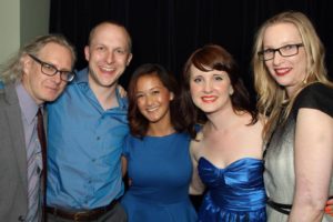Scott Bellis, Peter Jorgensen, Shannon Chan Kent, Kayla Dunbar, and Jeny Cassady at the Jessie Awards after Avenue Q received the Jessie for Outstanding Musical.